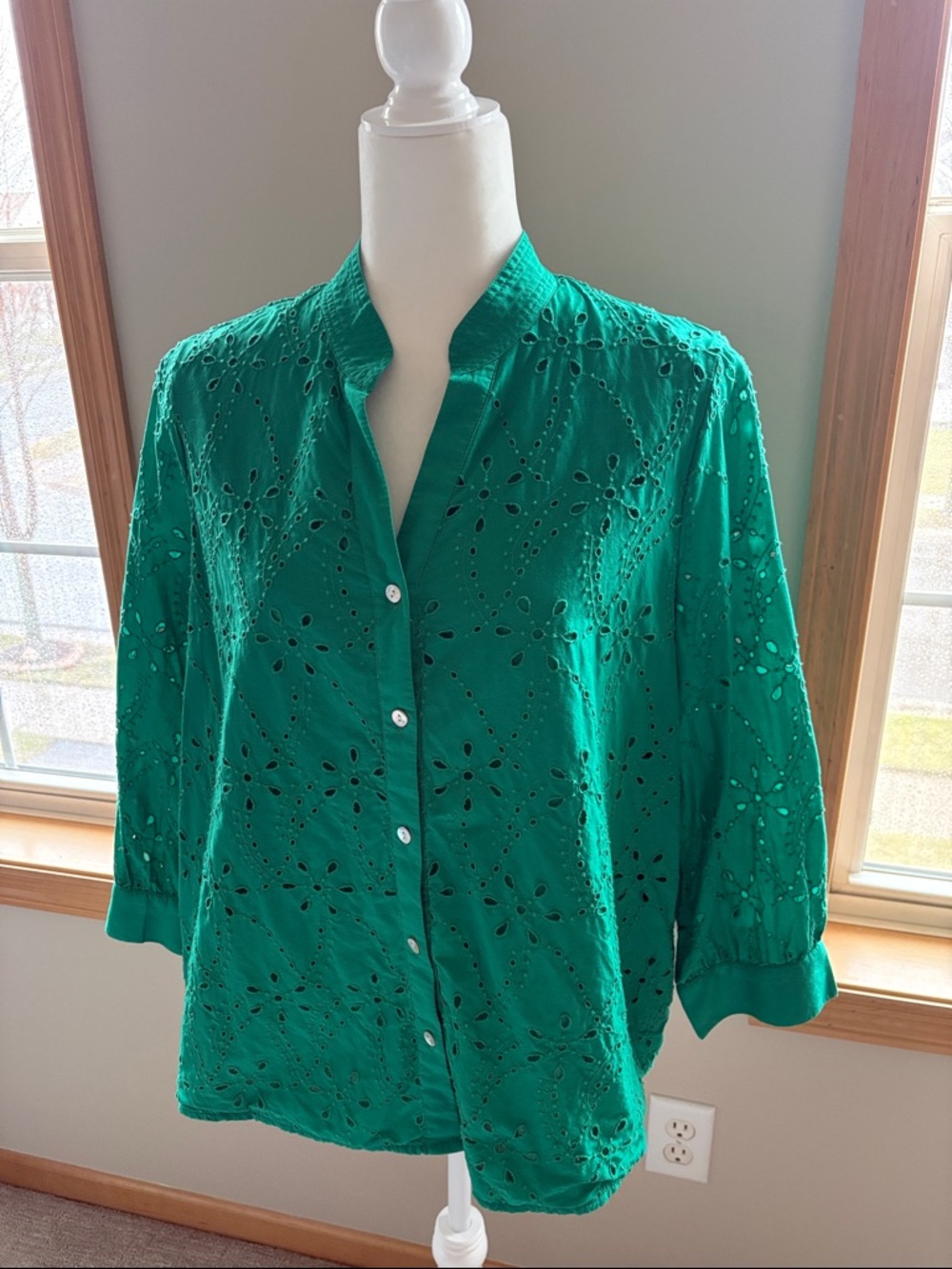 J. Jill Emerald Green Eyelet Button-Front Blouse